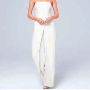 White House Black Market Strapless White Wide Leg Junpsuit